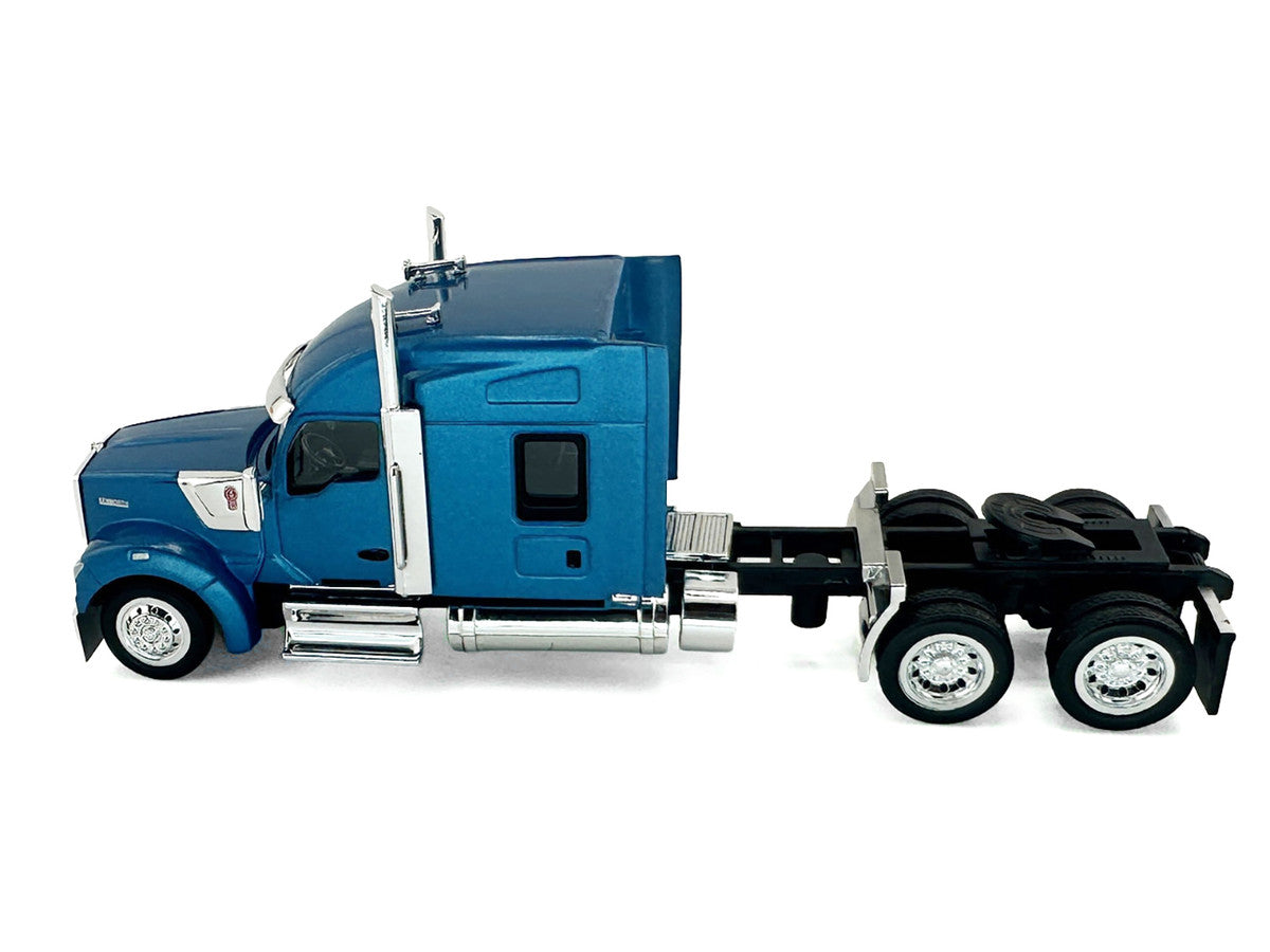 Kenworth W990 with Stand Up Sleeper Cab Blue Metallic 1/87 (HO) Plastic Model Car by HO Logistics HO Logistics Replicas