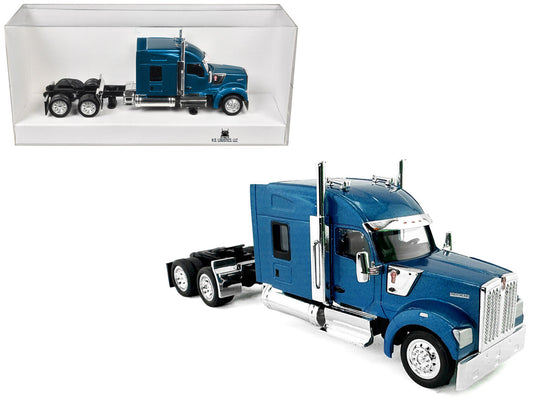 Kenworth W990 with Stand Up Sleeper Cab Blue Metallic 1/87 (HO) Plastic Model Car by HO Logistics HO Logistics Replicas