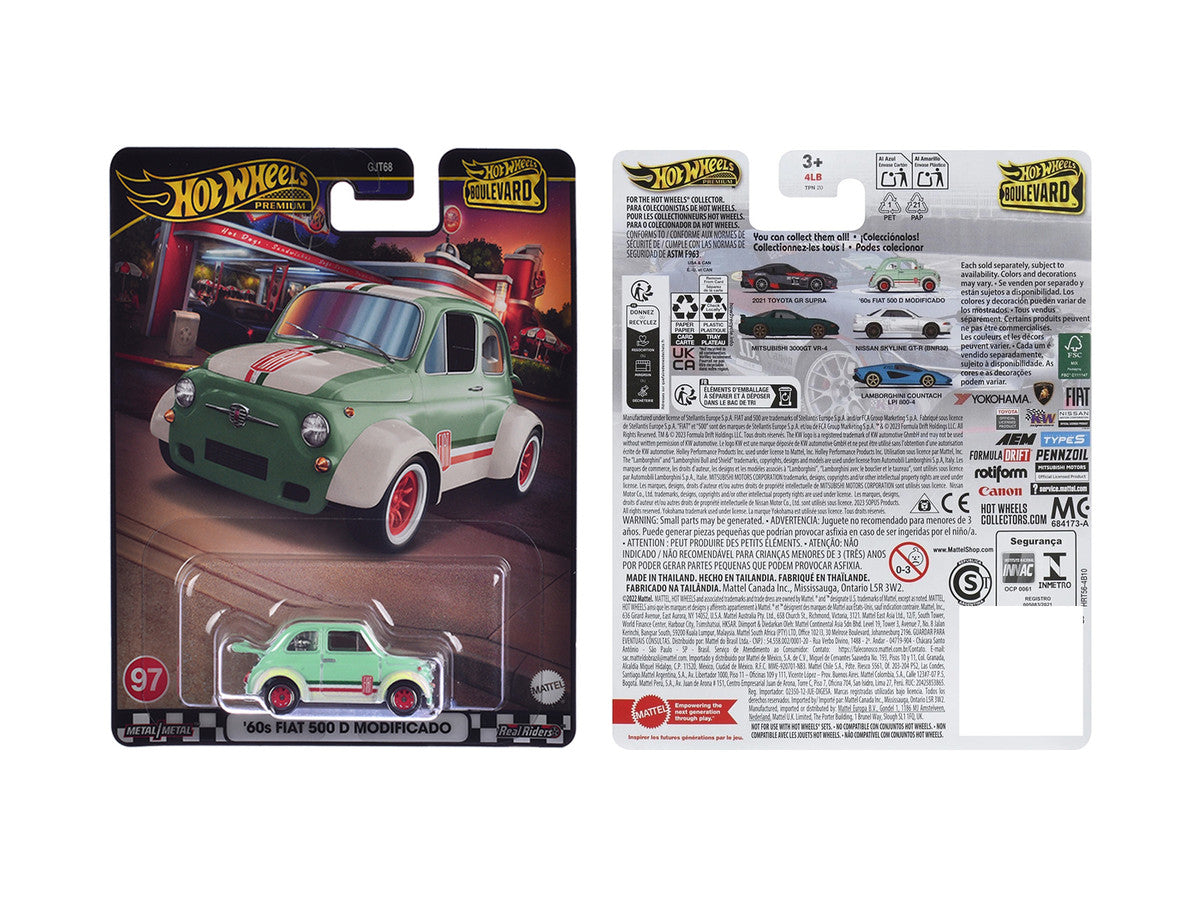 1960's Fiat 500 D Modificado Light Green with Stripes "Boulevard" Series Diecast Model Car by Hot Wheels Hotwheels