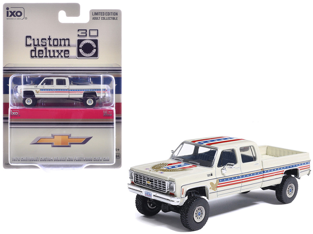 1976 Chevrolet Custom Deluxe K30 Fleetwood Pickup Truck "July 4th Exclusive" White with Graphics 1/64 Diecast Model Car by IXO Models-4