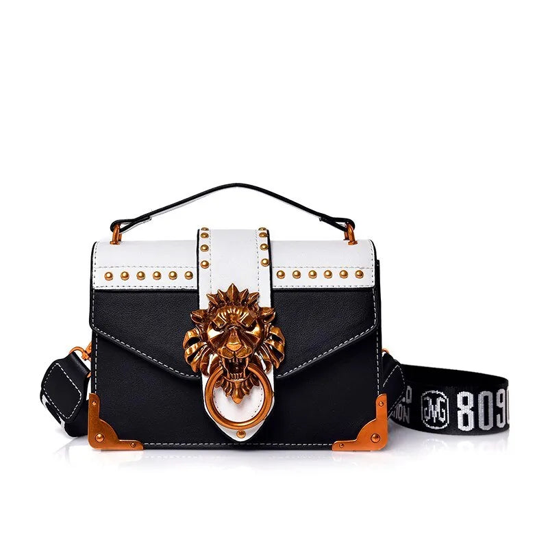 Metal Lion Head Mini Small Square Pack Shoulder Bag