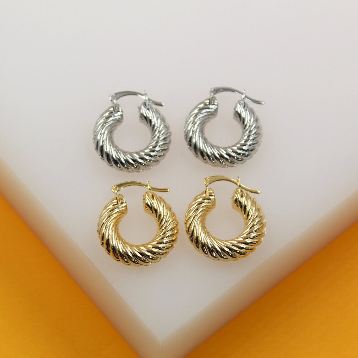 18K Gold Filled Croissant Twist Hoops Earrings (K61) MIA Jewelry