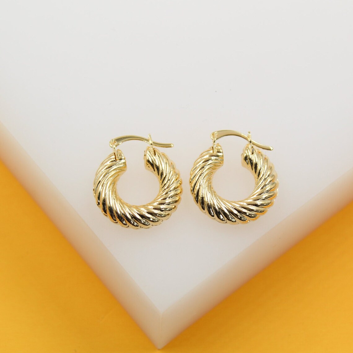 18K Gold Filled Croissant Twist Hoops Earrings (K61) MIA Jewelry