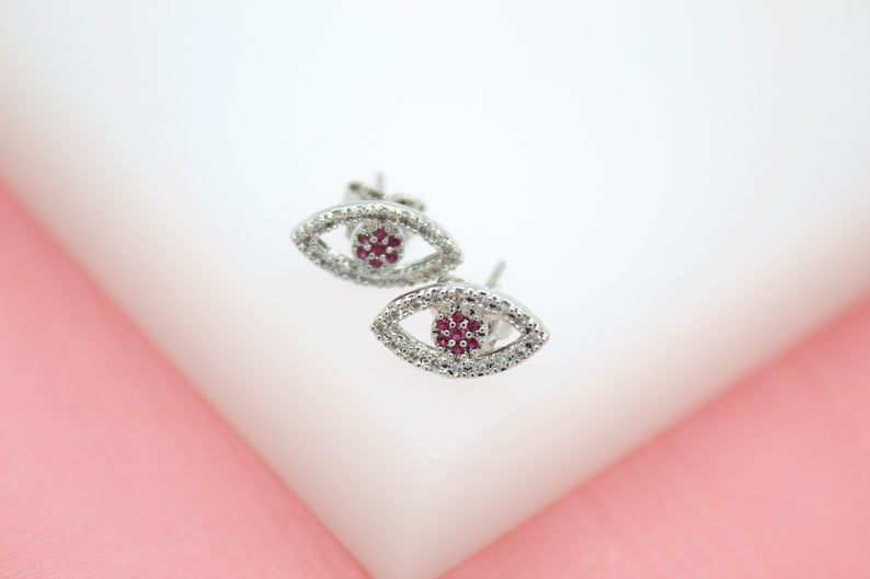 18K Gold Filled Evil Eye Red, Blue, Purple Stud Earrings (L1) MIA Jewelry