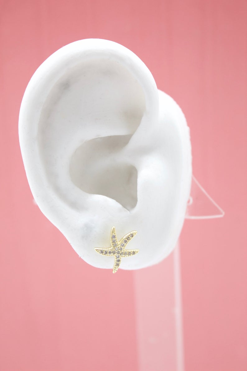 18K Gold Filled CZ Cubic Zirconia Star Fish Earring (K238) MIA Jewelry
