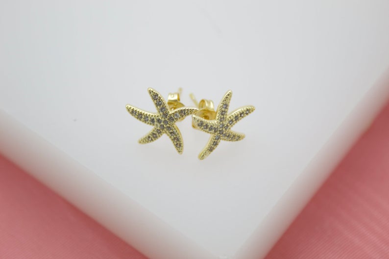 18K Gold Filled CZ Cubic Zirconia Star Fish Earring (K238) MIA Jewelry