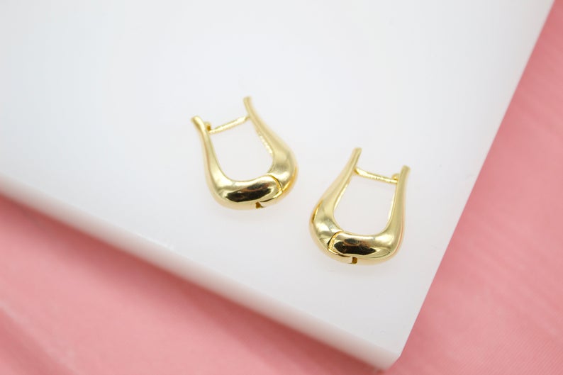 18K Gold Filled Earrings U Shaped Earrings Thick Linked Hoops Minimalist Trendy Huggies Earrings (L74A) MIA Jewelry