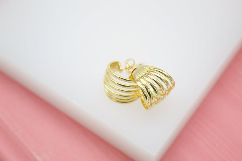 18K Gold Filled Striped Design Stud Earring (L26) MIA Jewelry