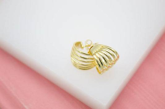 18K Gold Filled Striped Design Stud Earring (L26) MIA Jewelry