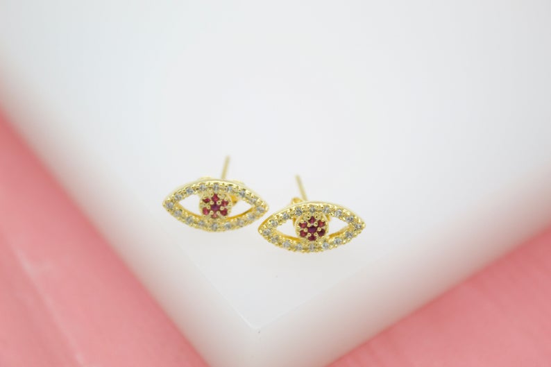 18K Gold Filled Evil Eye Red, Blue, Purple Stud Earrings (L1) MIA Jewelry