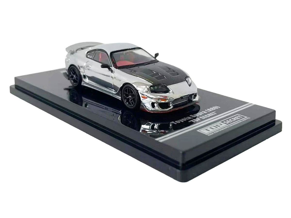 Toyota Supra (A80) "Top Secret" GT300 RHD (Right Hand Drive) Chrome with Carbon Hood and Red Interior "Tokyo Auto Salon 2026 Event Exclusive" 1/64 Diecast Model Car by Inno Models-2
