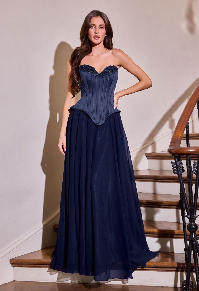 Corset Gown Sweetheart Neckline Chiffon Draped Skirt Lace-Up Back Scarf Detail-2