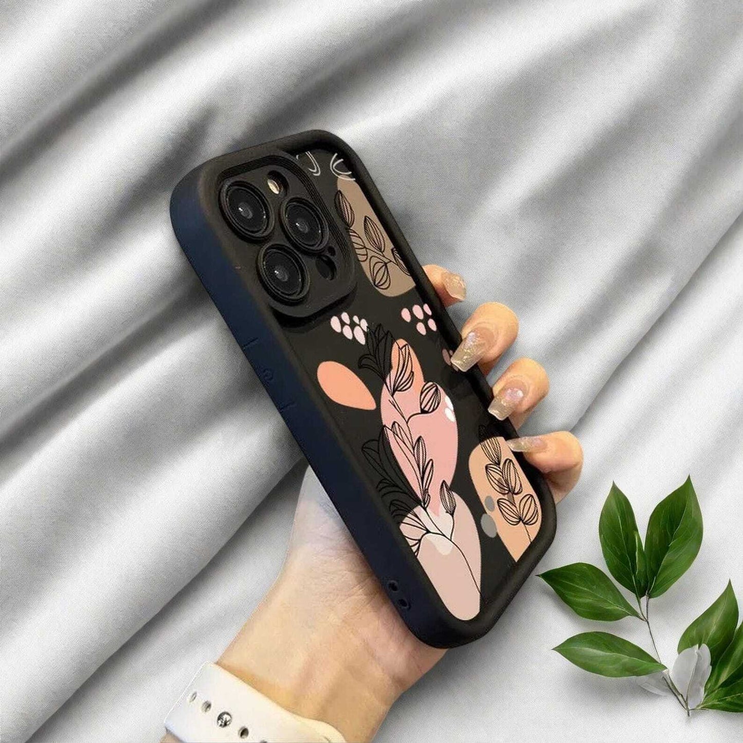 Abstract Plant Flower Design Case for iPhone 16 15 14 13 12 11 Pro Max Plus  Soft Pattern Back Cover W2B