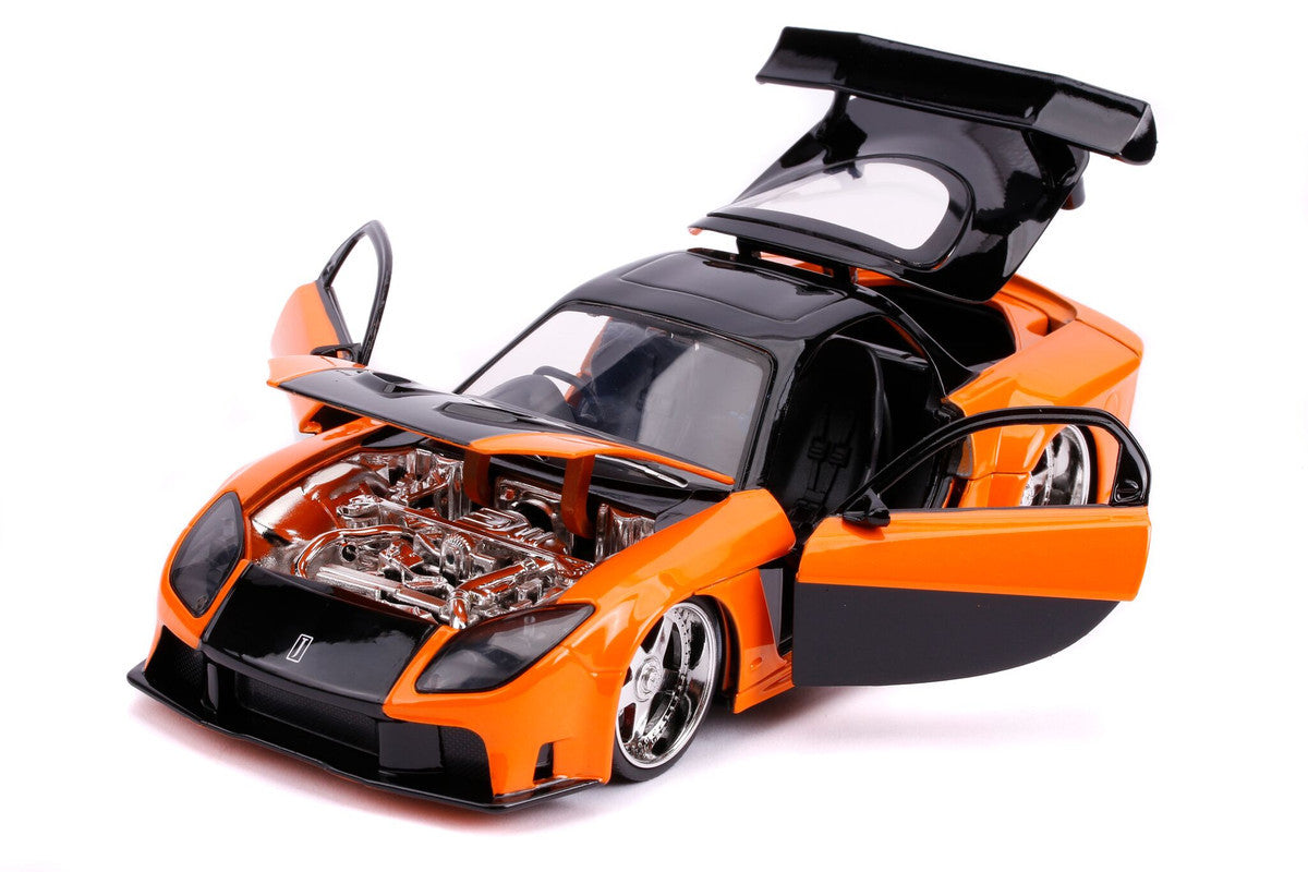 Han's Mazda RX-7 RHD (Right Hand Drive) Orange and Black "The Fast and the Furious: Tokyo Drift" (2006) Movie "25 Years of Fast & Furious" Series 1/24 Diecast Model Car by Jada Jada