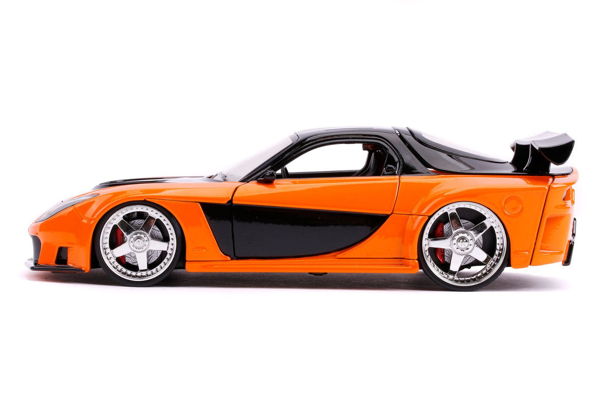 Han's Mazda RX-7 RHD (Right Hand Drive) Orange and Black "The Fast and the Furious: Tokyo Drift" (2006) Movie "25 Years of Fast & Furious" Series 1/24 Diecast Model Car by Jada Jada