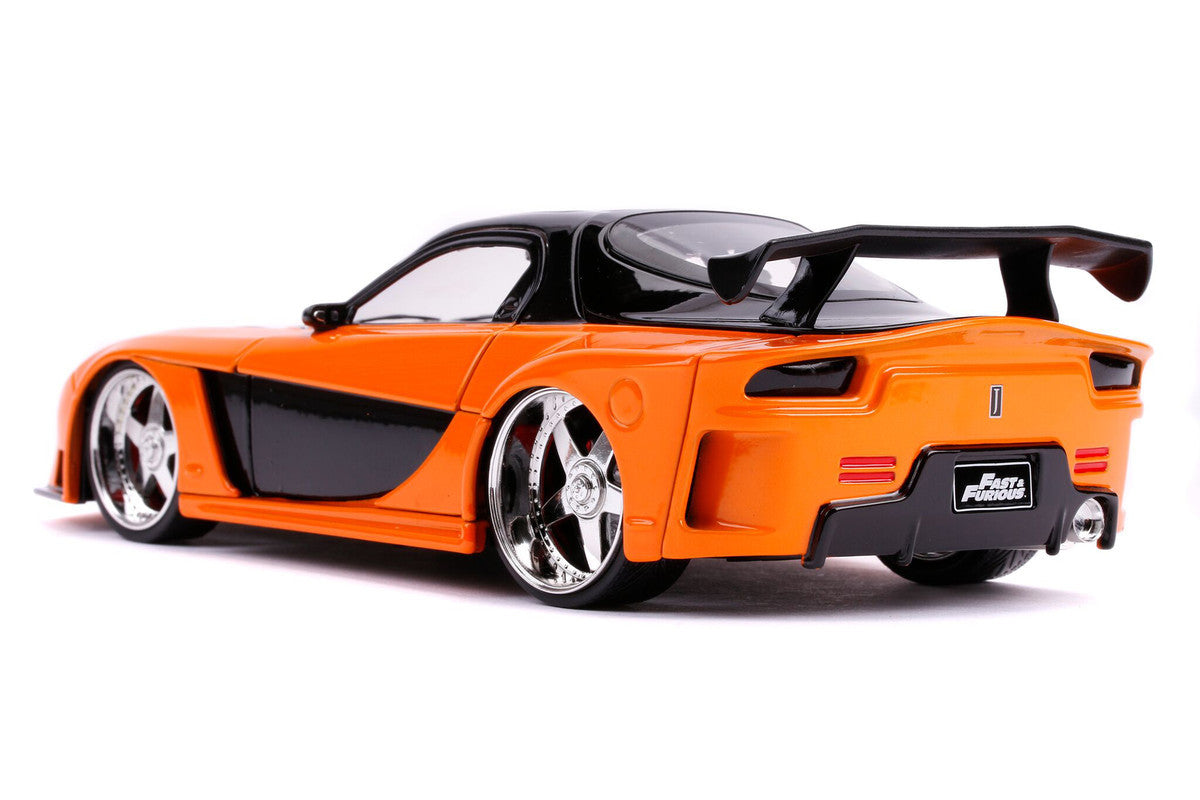 Han's Mazda RX-7 RHD (Right Hand Drive) Orange and Black "The Fast and the Furious: Tokyo Drift" (2006) Movie "25 Years of Fast & Furious" Series 1/24 Diecast Model Car by Jada Jada
