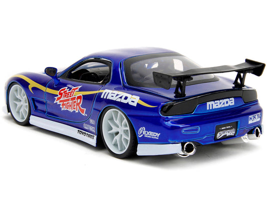 1993 Mazda RX-7 Candy Blue Metallic with Graphics and Chun-Li Diecast Figure "Street Fighter" Video Game "Anime Hollywood Rides" Series 1/24 Diecast Model Car by Jada Jada