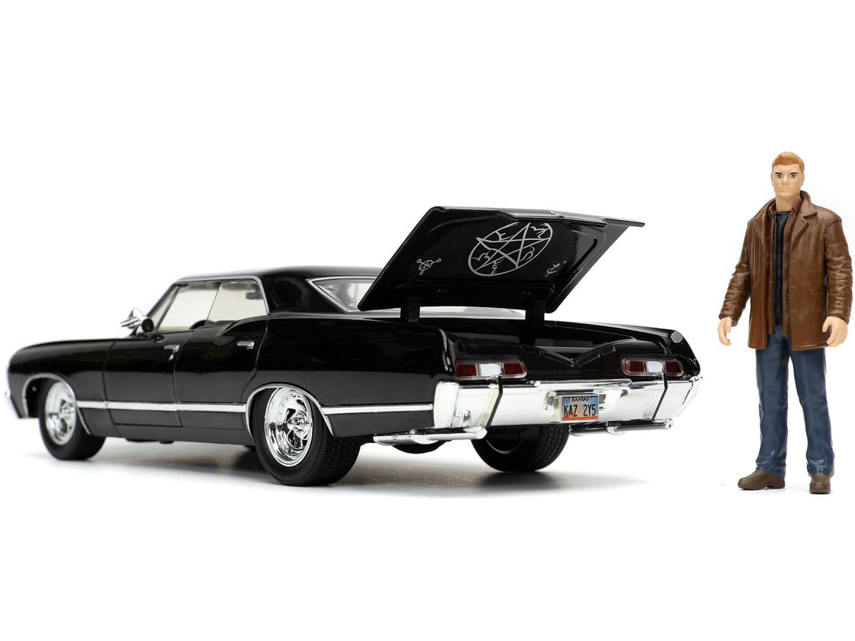 1967 Chevrolet Impala SS Sport Sedan Black and Dean Winchester Diecast Figurine "Supernatural" (2005-2020) TV Series "Hollywood Rides" Series 1/24 Diecast Model Car by Jada Jada