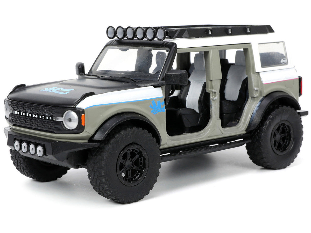 2021 Ford Bronco Gray and White with Matt Black Hood with Roof Rack "M2 Motoring" "Just Trucks" Series 1/24 Diecast Model Car by Jada Jada