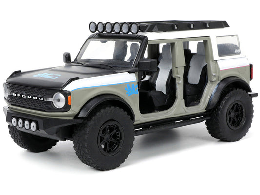 2021 Ford Bronco Gray and White with Matt Black Hood with Roof Rack "M2 Motoring" "Just Trucks" Series 1/24 Diecast Model Car by Jada Jada