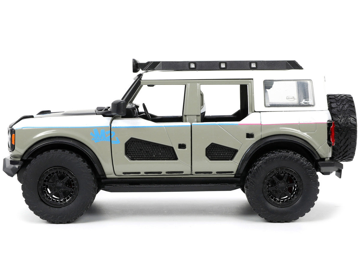 2021 Ford Bronco Gray and White with Matt Black Hood with Roof Rack "M2 Motoring" "Just Trucks" Series 1/24 Diecast Model Car by Jada Jada