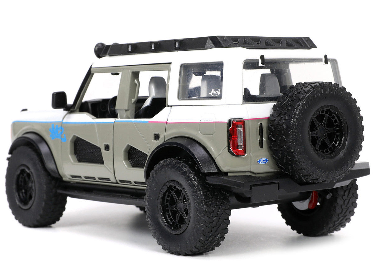 2021 Ford Bronco Gray and White with Matt Black Hood with Roof Rack "M2 Motoring" "Just Trucks" Series 1/24 Diecast Model Car by Jada Jada