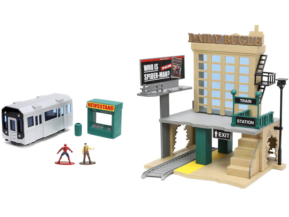 "Daily Bugle" and Subway Diorama Set with Spider-Man and J. Jonah Jameson Diecast Figures "Marvel's Spider-Man" "Nano Scene" Series Models by Jada Jada