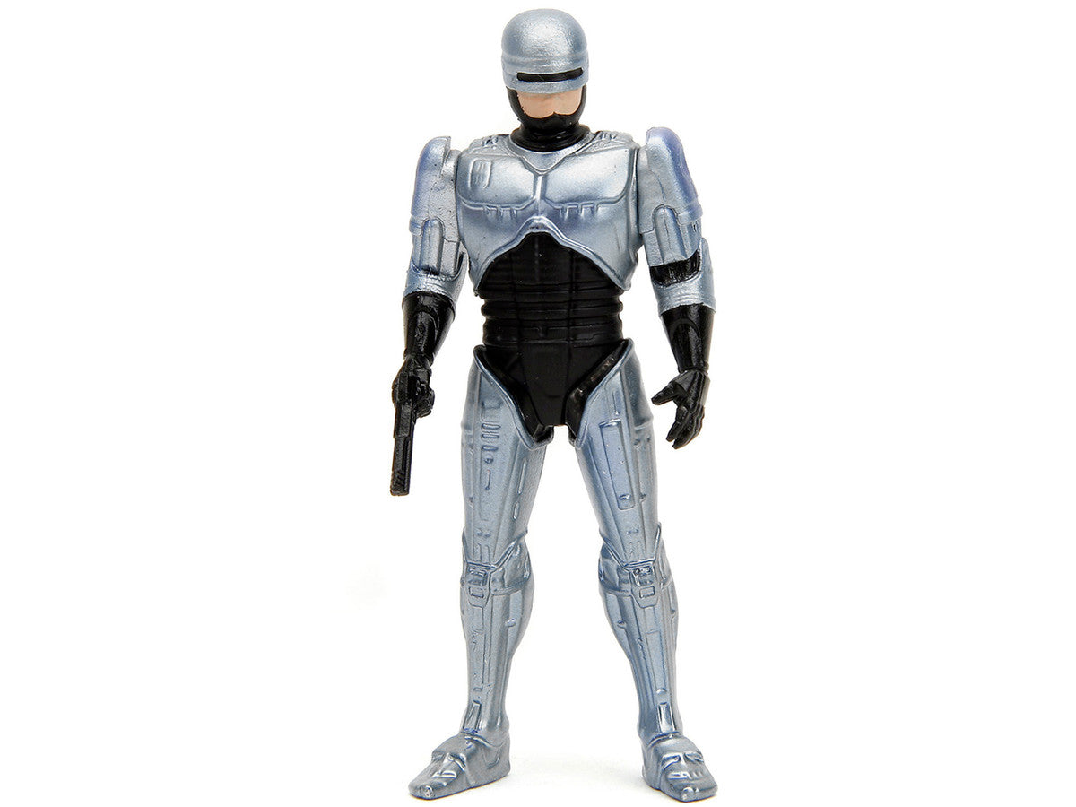 Ford Taurus OCP Matt Black "Detroit Police" and Robocop Diecast Figure 35th Anniversary "Robocop" (1987) Movie "Hollywood Rides" Series 1/24 Diecast Model Car by Jada Jada