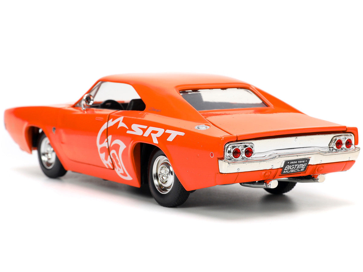 1968 Dodge Charger R/T SRT Orange with White Stripes and Graphics "Bigtime Muscle" Series 1/24 Diecast Model Car by Jada Jada
