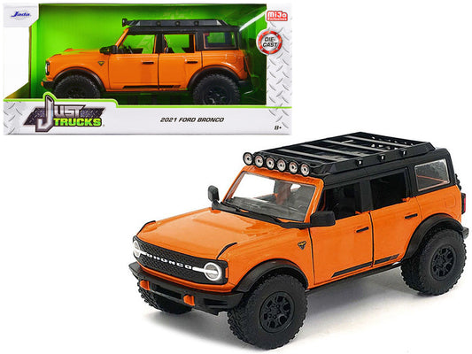 2021 Ford Bronco Orange with Black Stripes and Roof Rack "Just Trucks" Series 1/24 Diecast Model Car by Jada Jada