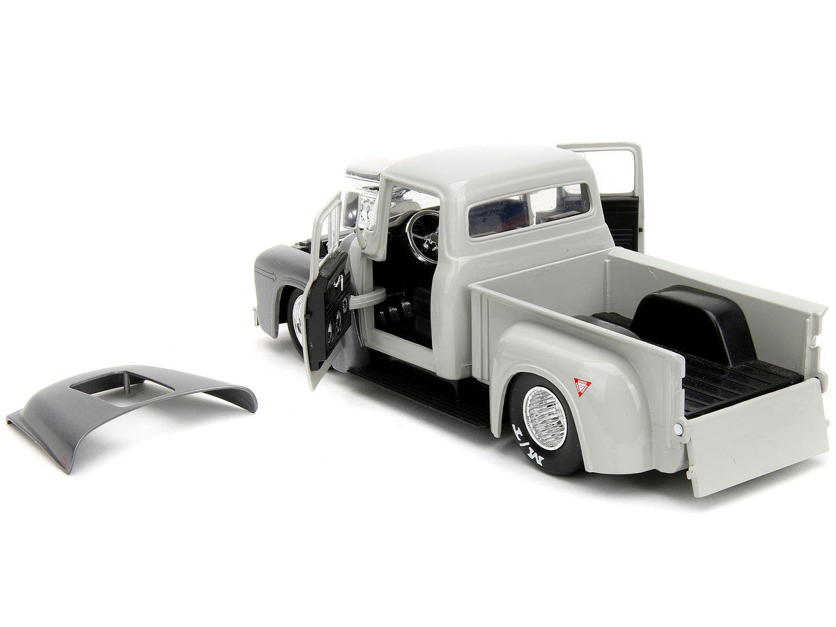 1956 Ford F-100 Pickup Truck Tan and Gray Metallic and Guile Diecast Figure "Street Fighter" Video Game "Anime Hollywood Rides" Series 1/24 Diecast Model Car by Jada Jada