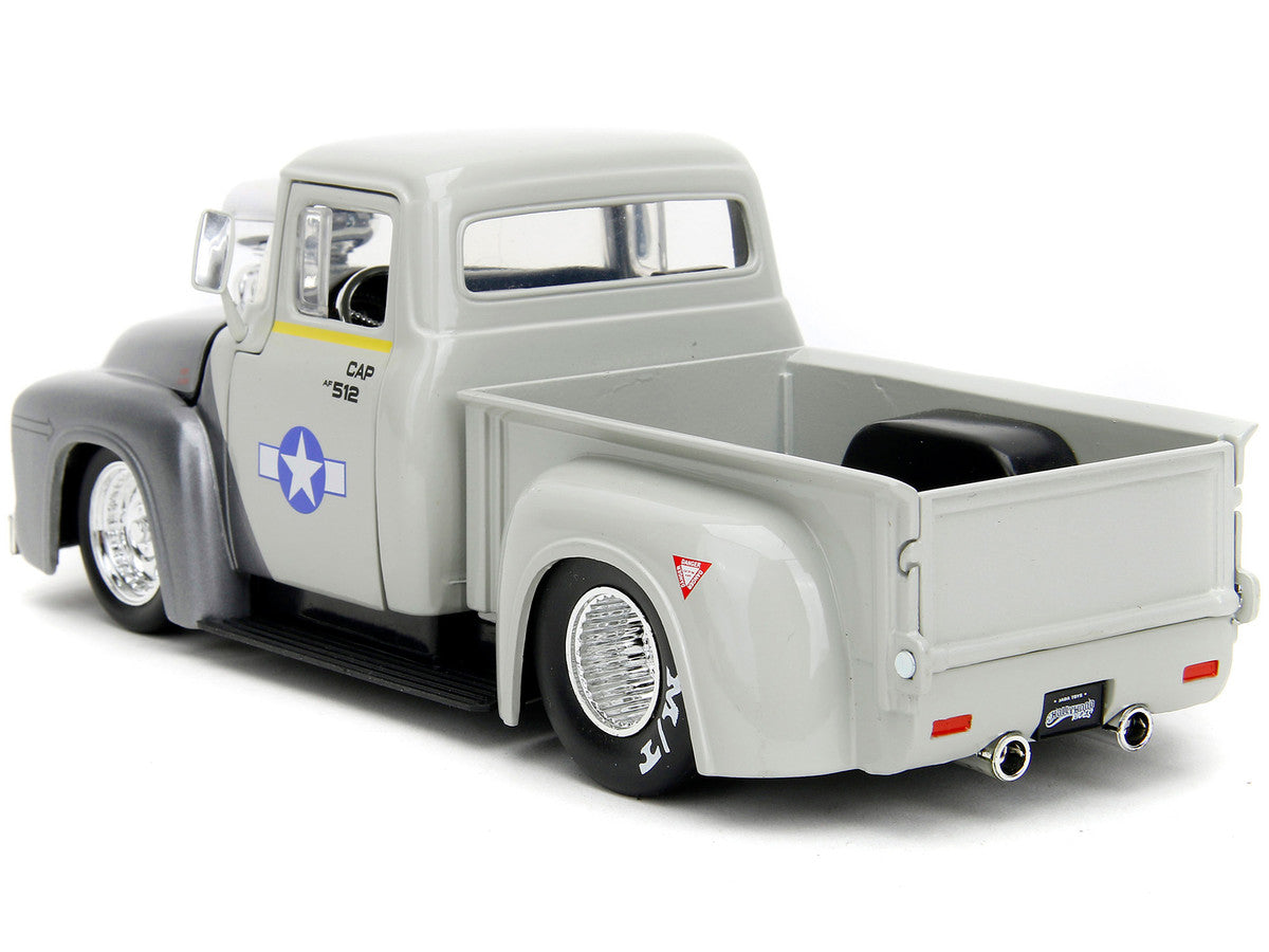 1956 Ford F-100 Pickup Truck Tan and Gray Metallic and Guile Diecast Figure "Street Fighter" Video Game "Anime Hollywood Rides" Series 1/24 Diecast Model Car by Jada Jada