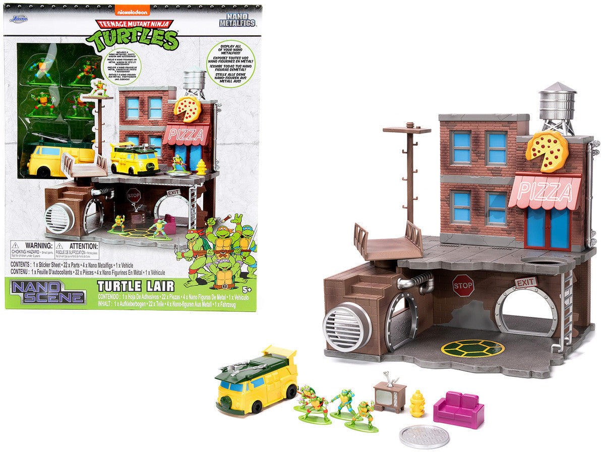 "Teenage Mutant Ninja Turtles" Turtle Lair Diorama Set with Figures and Party Wagon "Nano Scene" Series Model by Jada Jada