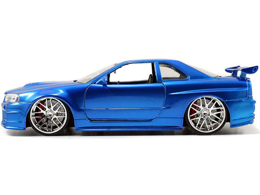 Brian's Nissan GTR Skyline R34 RHD (Right Hand Drive) Blue 25th Anniversary "Fast & Furious" Movie 1/24 Diecast Model Car by Jada Jada