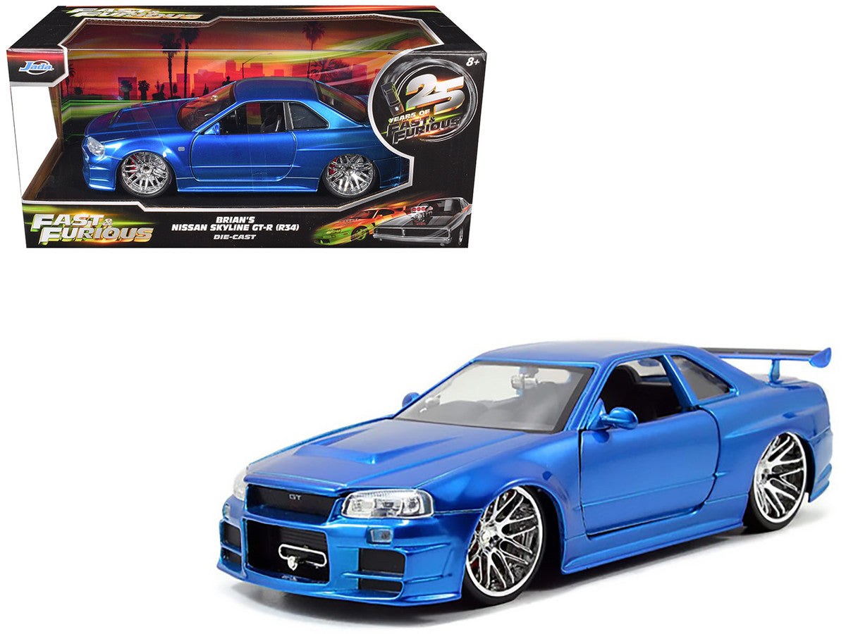Brian's Nissan GTR Skyline R34 RHD (Right Hand Drive) Blue 25th Anniversary "Fast & Furious" Movie 1/24 Diecast Model Car by Jada Jada