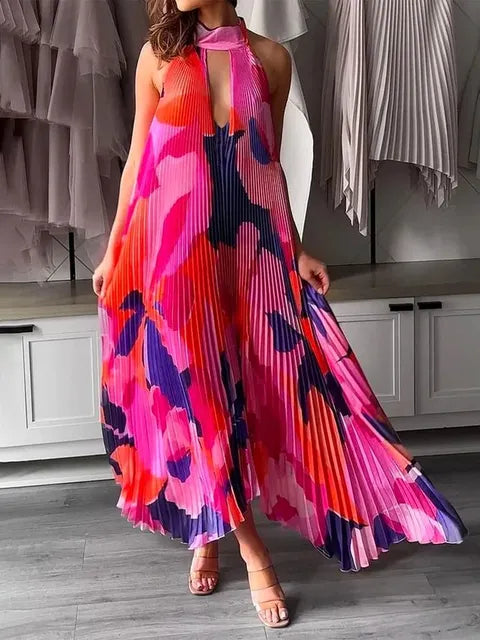 Elegant V-Neck Print Long Sleeve Dress For Women