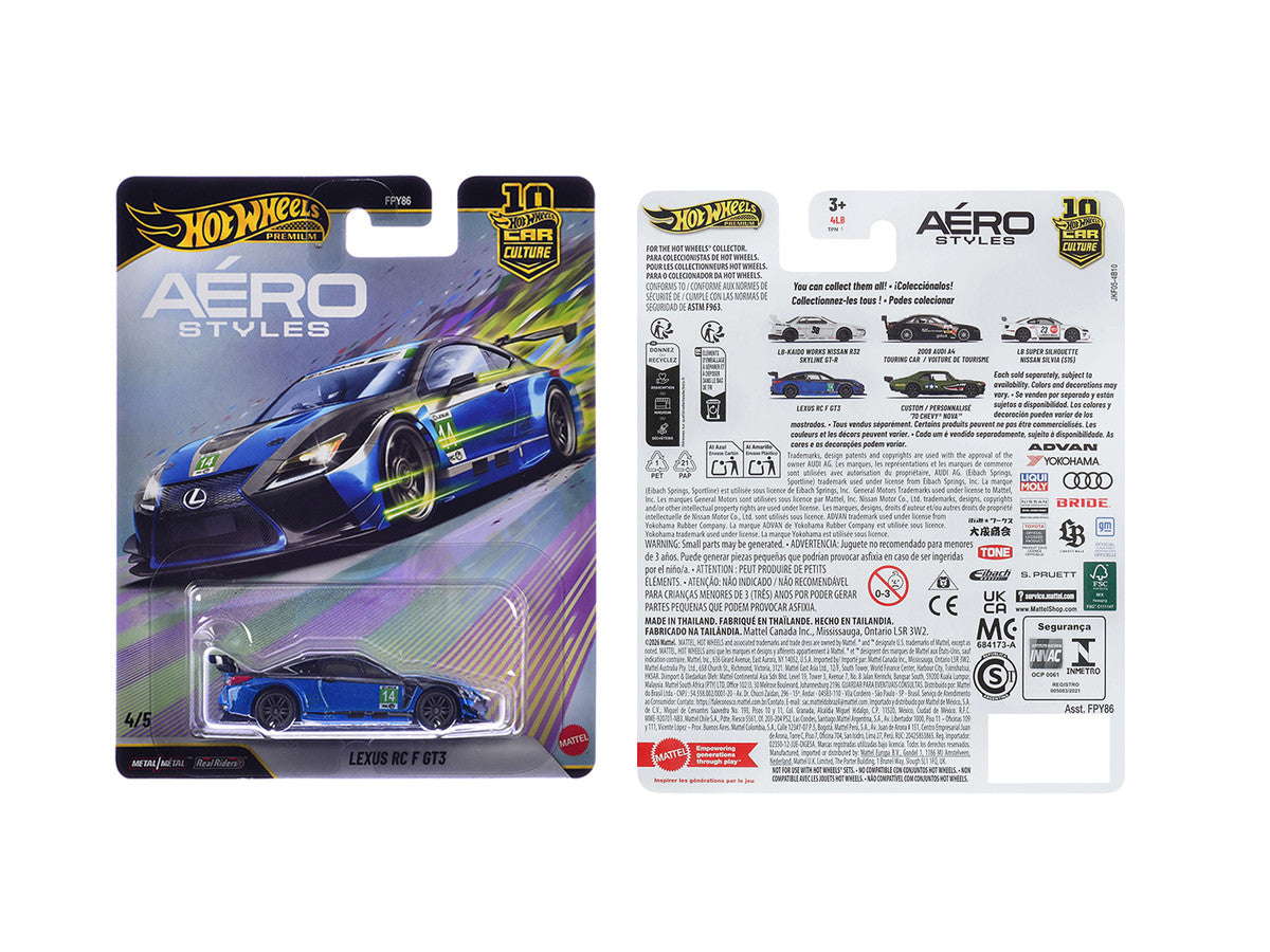 Lexus RC F GT3 #14 Blue Metallic "Aero Styles" Series Diecast Model Car by Hot Wheels Hotwheels