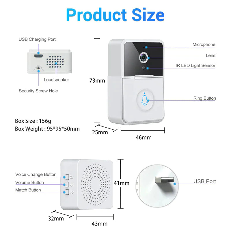 Wireless Security Smart WiFi Doorbell Intercom Video Camera Door Ring Bell Chime Pi-Mart