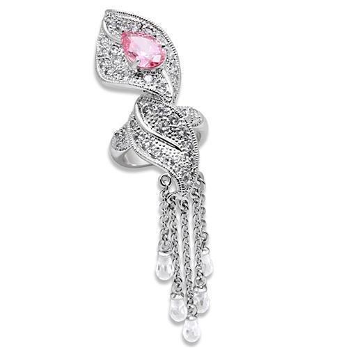 LO1010 - Rhodium Brass Ring with AAA Grade CZ  in Rose-0