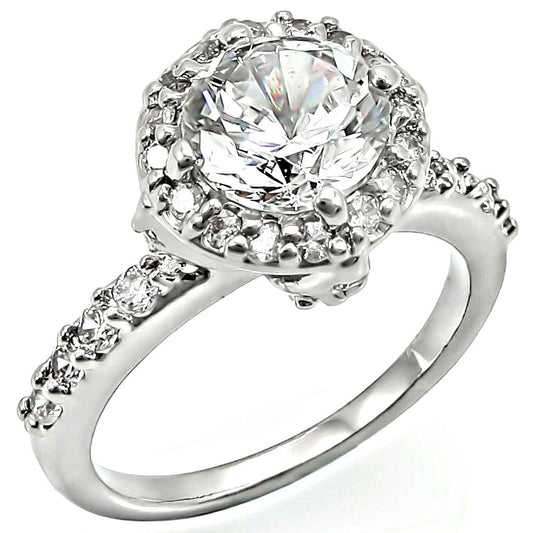 LO1254 - Rhodium Brass Ring with AAA Grade CZ  in Clear-0