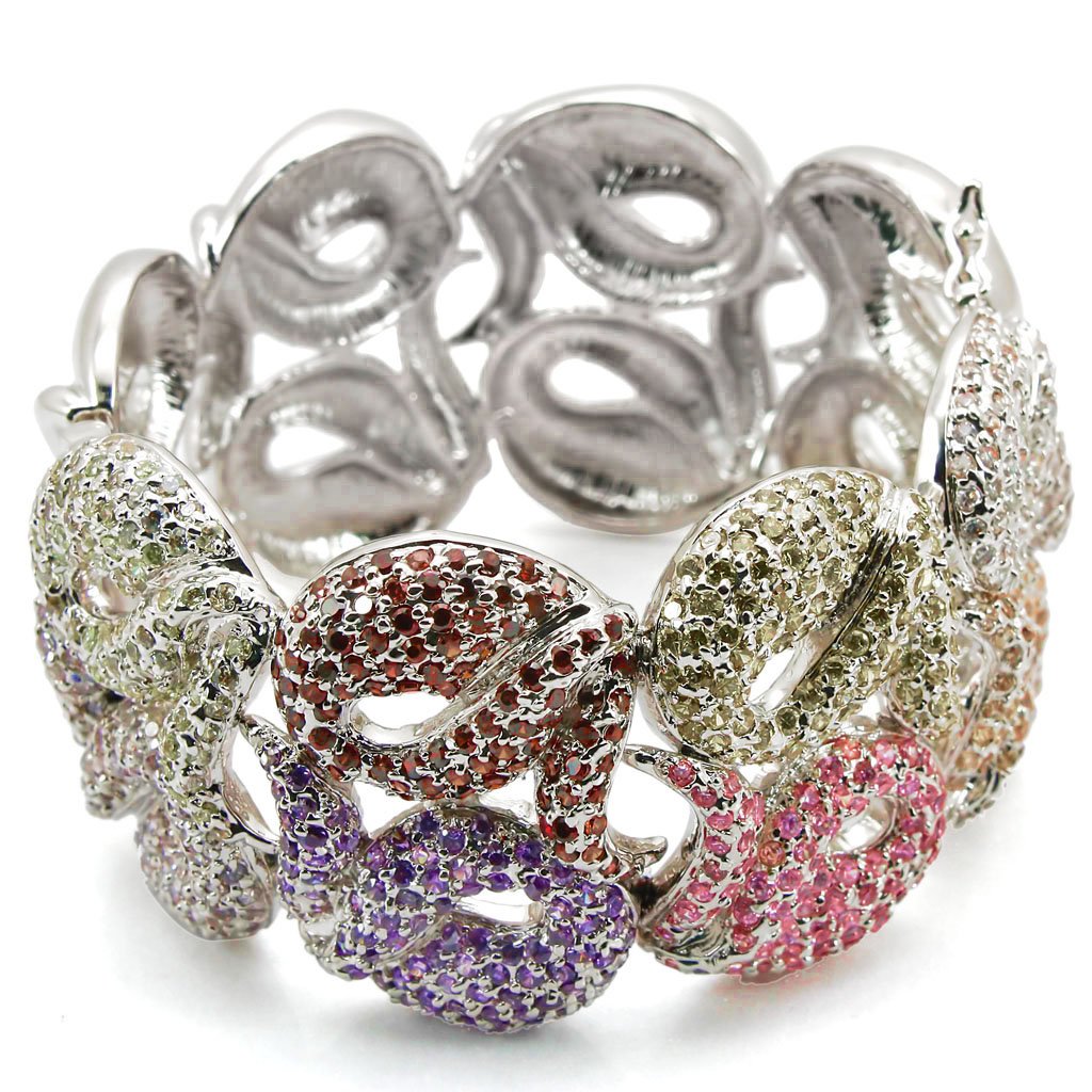 LO1278 - Rhodium Brass Bangle with AAA Grade CZ  in Multi Color-0