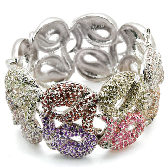 LO1278 - Rhodium Brass Bangle with AAA Grade CZ  in Multi Color-0