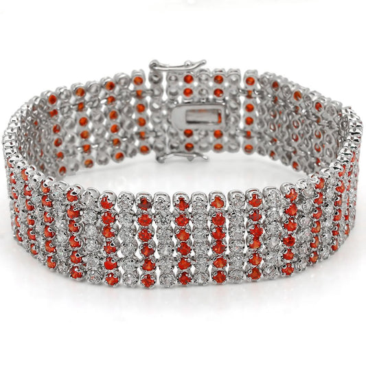 LO1282 - Rhodium Brass Bracelet with AAA Grade CZ  in Orange Alamode