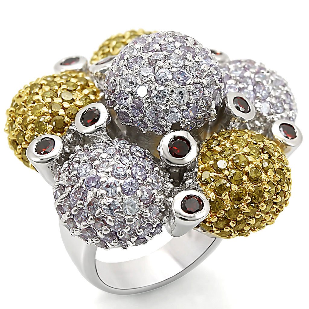 LO1333 - Reverse Two-Tone Brass Ring with AAA Grade CZ  in Garnet Alamode