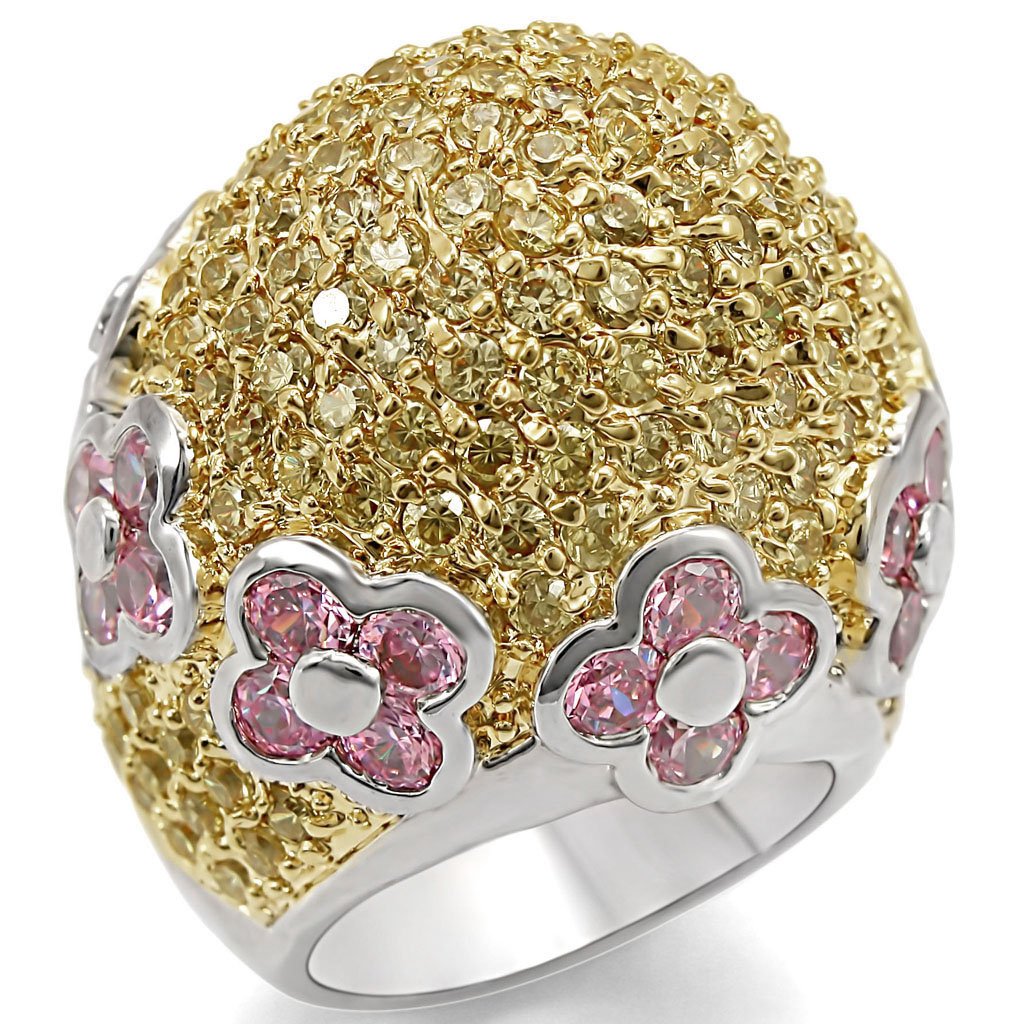LO1338 - Reverse Two-Tone Brass Ring with AAA Grade CZ  in Rose-0