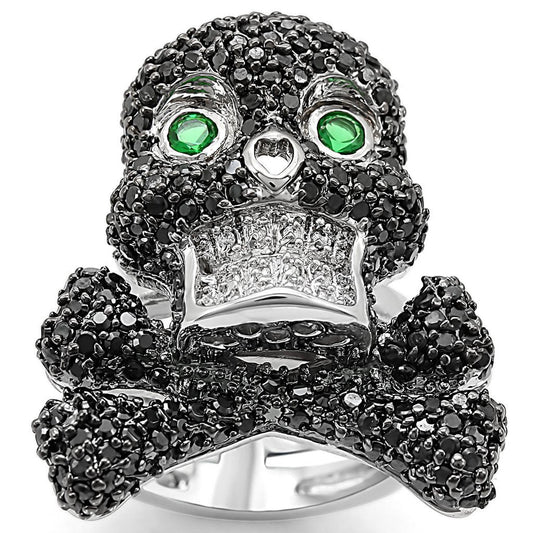 LO1345 - Rhodium + Ruthenium Brass Ring with Synthetic Synthetic Glass in Emerald-0