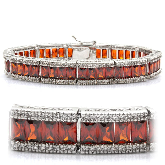 LO1458 - Rhodium Brass Bracelet with AAA Grade CZ  in Garnet-0