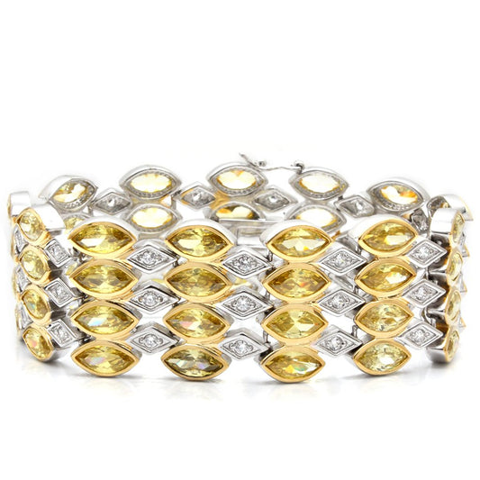 LO1459 - Gold+Rhodium Brass Bracelet with AAA Grade CZ  in Topaz-0