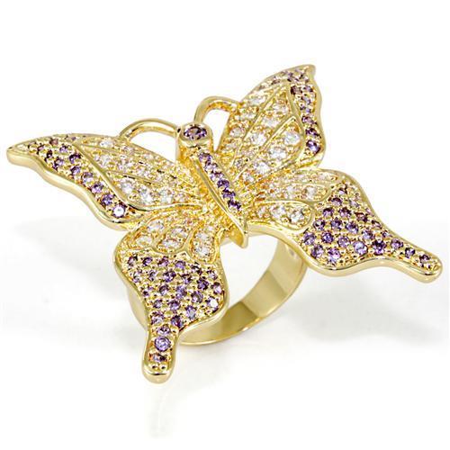 LO1497 - Imitation Gold Brass Ring with AAA Grade CZ  in Tanzanite Alamode