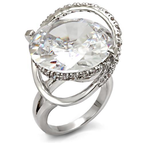 LO1561 - Rhodium Brass Ring with AAA Grade CZ  in Clear-0